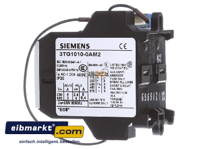 View on the right Siemens Indus.Sector 3TG1010-0AM2 Magnet contactor 8,4A 230VAC 0VDC 
