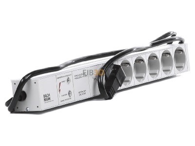 View on the left Bachmann 333.402 19-inch power strip, multiple socket 6-pin Schuko, 1x full unit protection, aluminum, 
