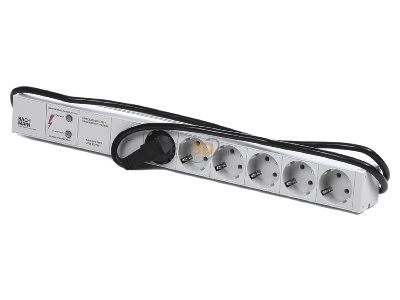 View up front Bachmann 333.402 19-inch power strip, multiple socket 6-pin Schuko, 1x full unit protection, aluminum, 
