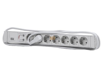 Front view Bachmann 333.604 19 inch power strip, multiple socket 7-fold PVC, 7x Schuko, overvoltage protection, 
