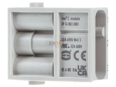 View on the left Harting 09 14 003 3001 Pin insert for connector 3p 
