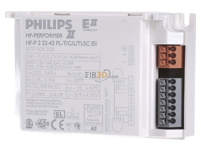 Front view Philips Lampen HF-P 2 22-42 PLT/C/L Electronic ballast 2x22...42W 
