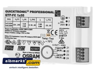 Front view Osram QTP-FC 1x55/220-240 Electronic ballast 1x55W - 
