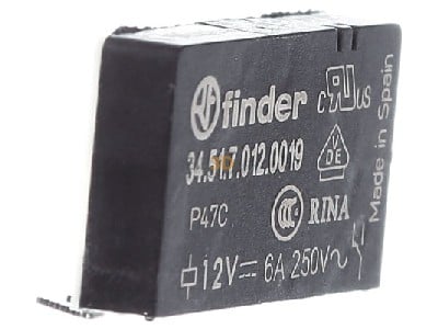 View on the left Finder 34.51.7.012.0019 Switching relay DC 12V 6A 
