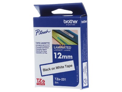 Front view Brother TZe-231 Labelling tape 12mm white / black 
