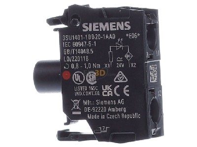 View on the left Siemens 3SU1401-1BB20-1AA0 Lamp holder for indicator light red 
