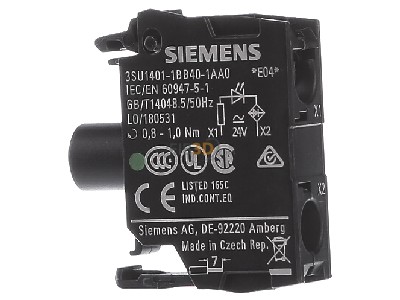 View on the left Siemens 3SU1401-1BB40-1AA0 Lamp holder for indicator light green 
