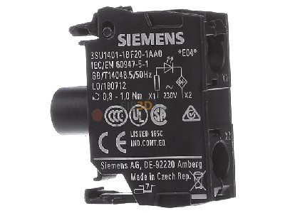 View on the left Siemens 3SU1401-1BF20-1AA0 Lamp holder for indicator light red 
