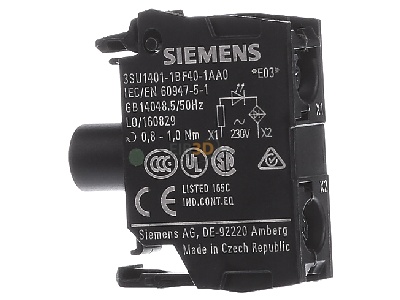 View on the left Siemens 3SU1401-1BF40-1AA0 Lamp holder for indicator light green 
