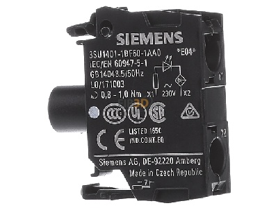 View on the left Siemens 3SU1401-1BF60-1AA0 Lamp holder for indicator light white 
