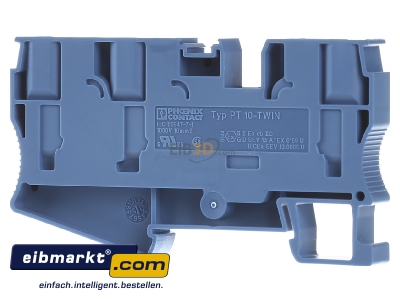 Back view Phoenix Contact PT 10-TWIN BU Feed-through terminal block 10,2mm 70A - 
