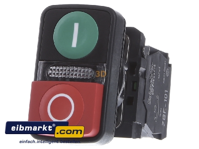 Front view Schneider Electric XB5AW73731M5 Complete push button red/green
