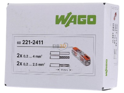 Frontansicht WAGO 221-2411 Durchgangsverbinder mit Hebel 