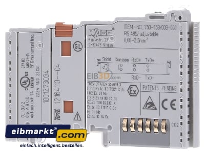 Frontansicht WAGO Kontakttechnik 750-653/003-000 Schnittstelle RS 485 