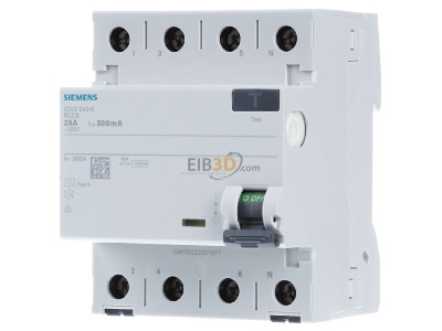 Frontansicht Siemens 5SV3642-6 FI-Schutzschalter 25A,3+N,300mA 