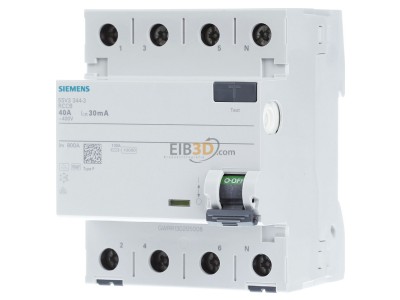 Frontansicht Siemens 5SV3344-3 FI-Schutzschalter 40A,3+N,30mA,400V 