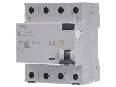 Frontansicht Siemens 5SV3344-6KK01 FI-Schutzschalter 40A,3+N-Pol.,30mA 