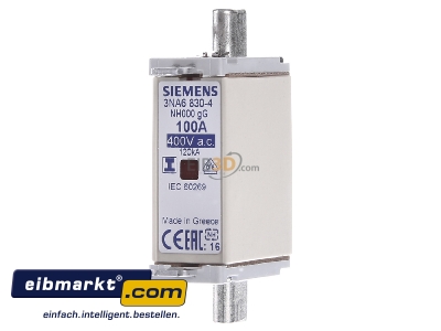 Front view Siemens Indus.Sector 3NA6830-4 Low Voltage HRC fuse NH000 100A

