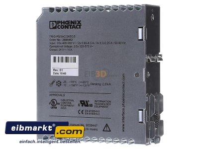 View on the right Phoenix Contact TRIO-PS/3AC/24DC/5 DC-power supply 320...575V/24V 120W
