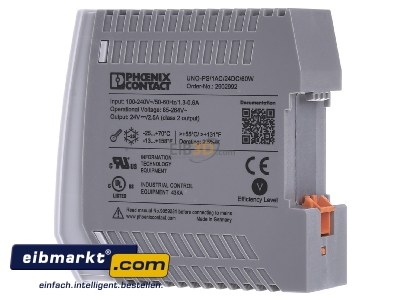 View on the right Phoenix Contact UNO-PS/1AC/24DC/ 60W DC-power supply 100...240V/24V 60W 
