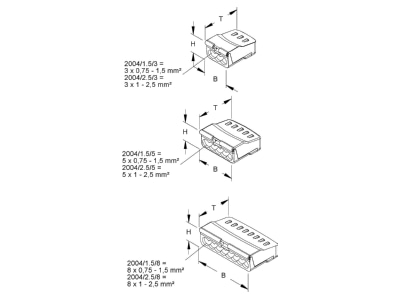 Dimensional drawing Kleinhuis 2004 2 5 8 90 Push in wire connector 8x1   2 5mm 