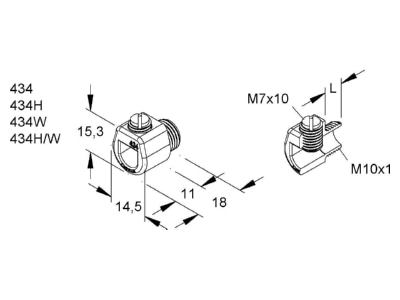 Mazeichnung Kleinhuis 434H Klemmnippel sw D 3 6 5 L 18mm M10x1