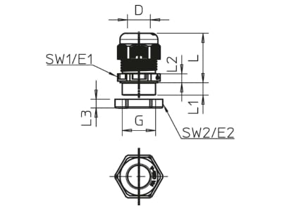 Mazeichnung 1 OBO V TEC PG16  LGR Verschraubung mit Gegenmutter