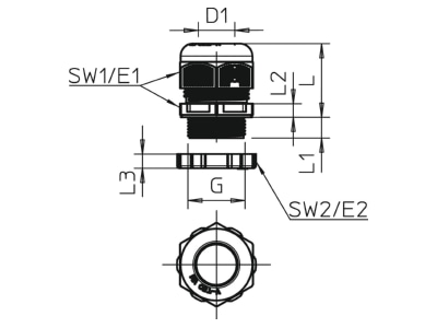 Mazeichnung 2 OBO V TEC PG16  LGR Verschraubung mit Gegenmutter