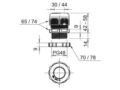 Mazeichnung 1 OBO V TEC PG48  LGR Verschraubung mit Gegenmutter