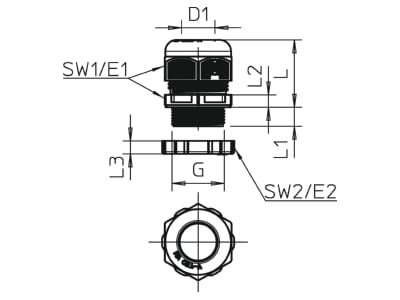 Mazeichnung 3 OBO V TEC PG48  LGR Verschraubung mit Gegenmutter