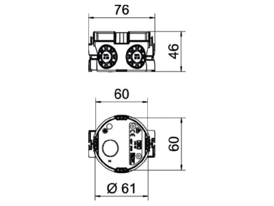 Dimensional drawing OBO UG 46 LKG Flush mounted mounted box D 60mm