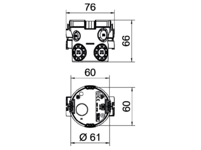 Dimensional drawing OBO UG 66 LKG Flush mounted mounted box D 60mm