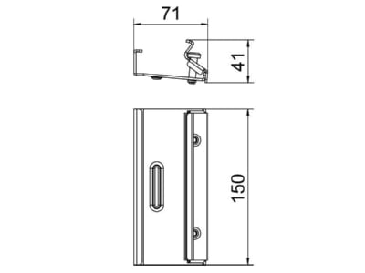 Dimensional drawing OBO LV 45 DD Connector for photovoltaics mounting   Longitudinal connector 40x69x150 