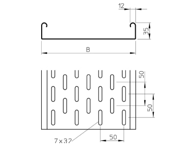 Mazeichnung 2 OBO MKS 320 FT Kabelrinne 35x200mm
