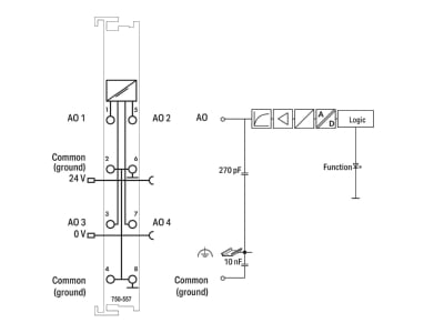 Schaltbild WAGO 750 557 Analog Ausgangsklemme 4AO   10VDC