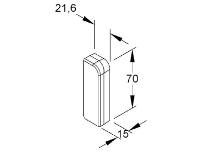 Dimensional drawing Kleinhuis SFE70L 3 End cap for baseboard wireway 70x21 6mm