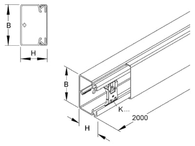 Dimensional drawing Kleinhuis HKL4060 3 Wireway 40x62mm RAL9010