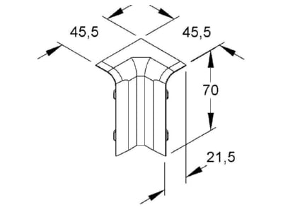 Dimensional drawing Kleinhuis SFI70 3 Inner elbow for baseboard wireway