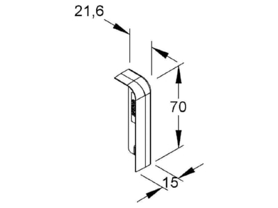 Dimensional drawing Kleinhuis SFE70R 3 End cap for baseboard wireway 70x21 6mm