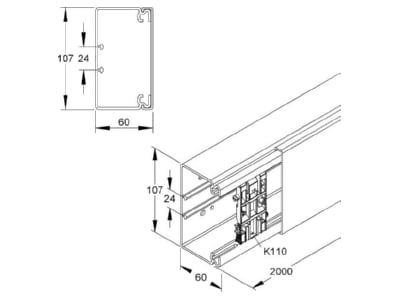 Dimensional drawing Kleinhuis HKL60110 3 Wireway 60x107mm RAL9010