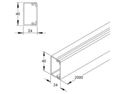 Dimensional drawing Kleinhuis HKL2540 3 Wireway 24x40mm RAL9010