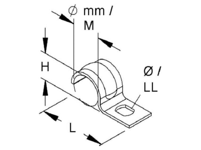 Dimensional drawing Kleinhuis 735M25 Mounting strap 25mm