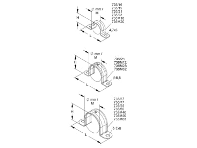 Dimensional drawing Kleinhuis 736M20 Mounting strap 20mm