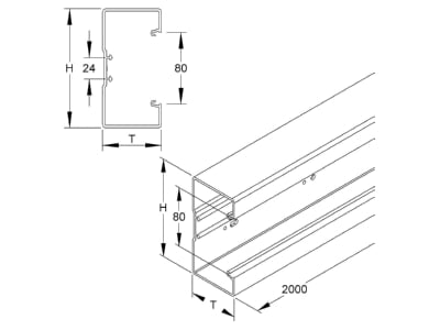Dimensional drawing Kleinhuis BU651058 3 Wall duct 105x66mm RAL9010