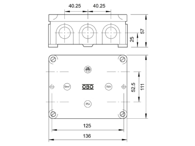 Mazeichnung 2 OBO B 11 M Kabelkasten