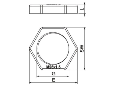 Mazeichnung 2 OBO 116 M25 SGR PA Gegenmutter Iso