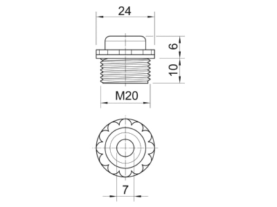 Mazeichnung 2 OBO 90 M20 OF Einschraubnippel offen M20 PE lgr