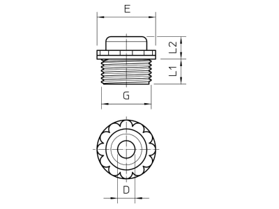 Mazeichnung 3 OBO 90 M20 OF Einschraubnippel offen M20 PE lgr