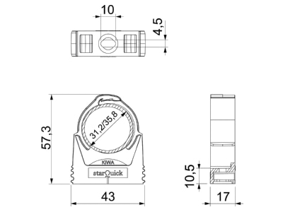 Dimensional drawing 1 OBO SQ 32 LGR Tube clamp 31 2   35 8mm
