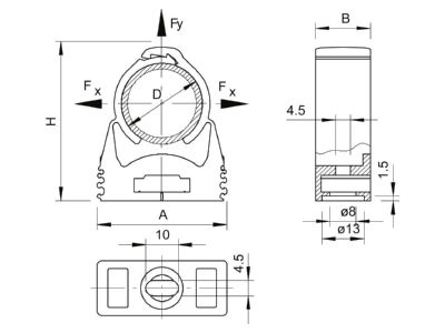 Dimensional drawing 2 OBO SQ 32 LGR Tube clamp 31 2   35 8mm
